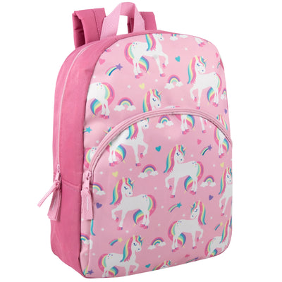 15 Inch Fun Printed Backpack with Front Zippered Pocket & Padded Adjustable Shoulder Straps in&nbsp;Unique Unicorns