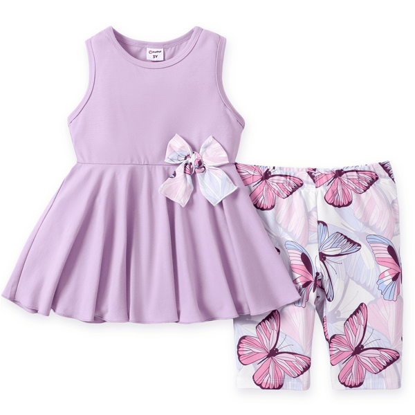 PatPat Kids Girls Clothes Bowknot Sleeveless Tee and Floral Print Legging Bike Shorts 2 piece Set Size 6-7Y