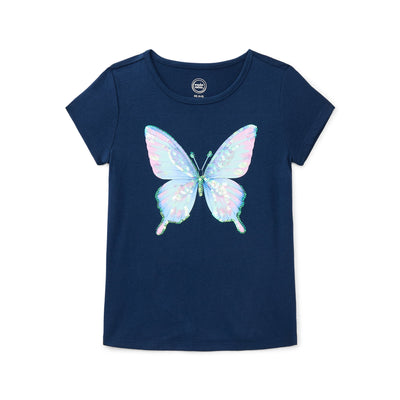 Wonder Nation Girls' Embellished Graphic Tee with Short Sleeves, Sizes 4-18 & Plus
